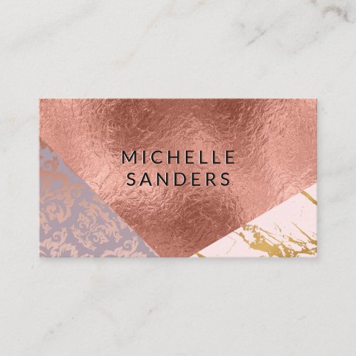 Color Block Gold Marble Damask Rose Gold Foil Business Card