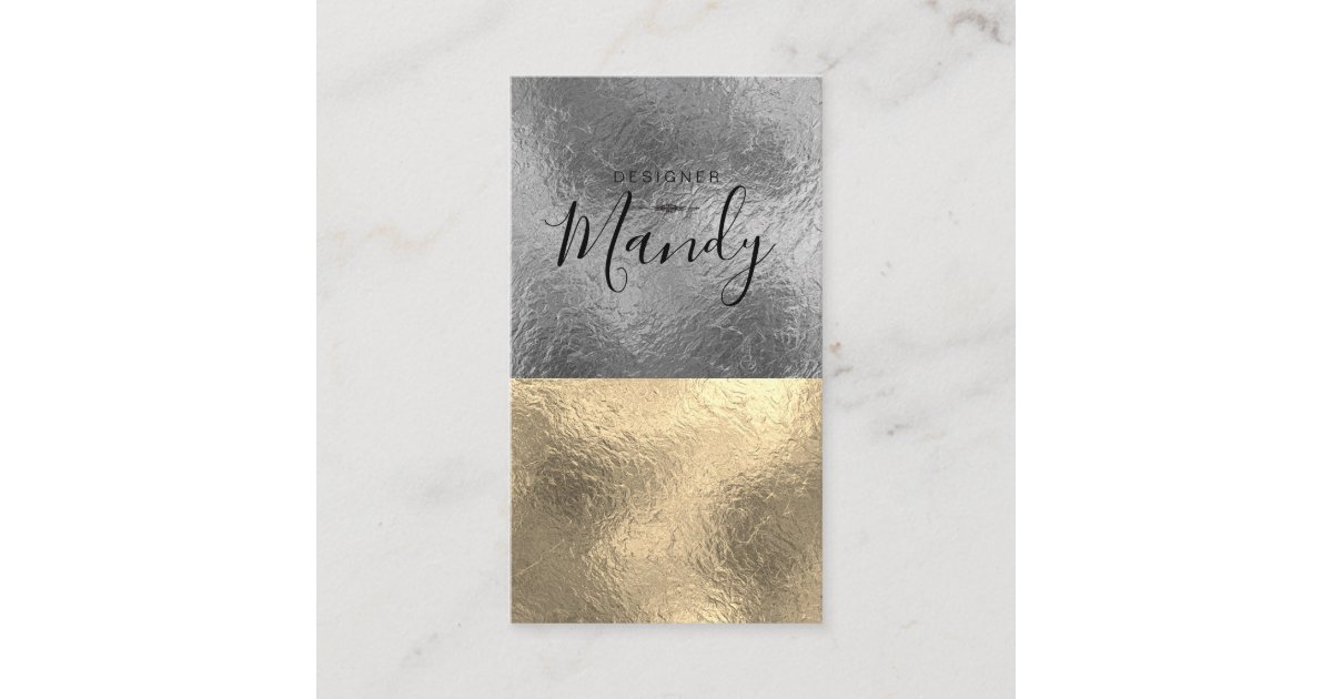 Color Block Gold Silver Foil Business Card | Zazzle