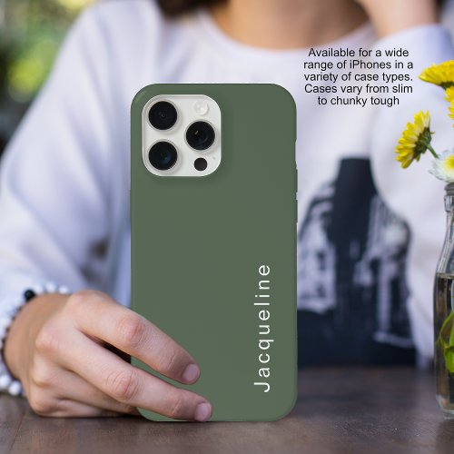 Color Block Green Name Modern Minimalist Script iPhone 15 Pro Max Case