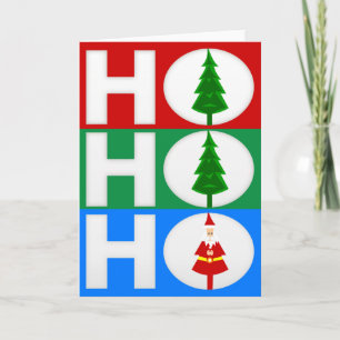 Color Block “HO HO HO” Christmas Tree & Santa Holiday Card