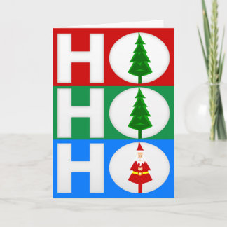Color Block “HO HO HO” Christmas Tree & Santa Holiday Card