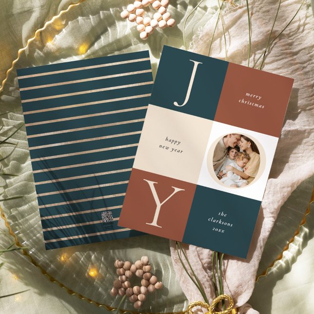 Color Block JOY Neutral Holiday Photo Card (Creator Uploaded)
