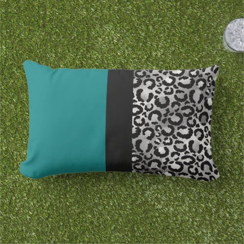 Color Block Leopard Print Teal Silver Black Lumbar Pillow