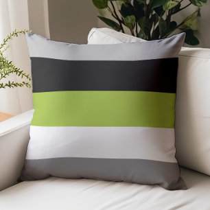 Color Block Lime Green, Gray, Black, and White Throw Pillow