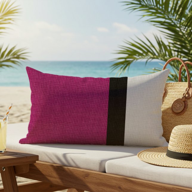 Color Block Linen Look Fuchsia Black Gray Outdoor Lumbar Pillow (Creator Uploaded)