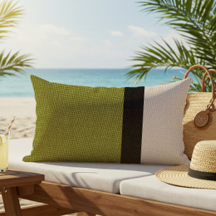 Color Block Linen Look Green Black Beige Outdoor Lumbar Pillow