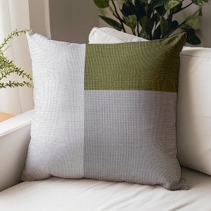 Color Block Linen Look Olive Green Gray Throw Pillow