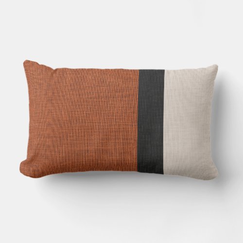 Color Block Linen Look Russet Black Beige Outdoor Lumbar Pillow