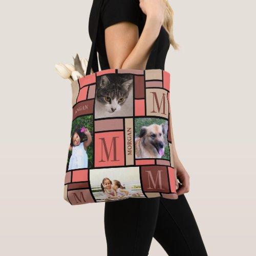 Color Block Living Coral Chic Trendy 8 Photo Tote Bag