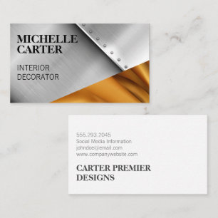 Color Block Metal Rivets Gold Silk Business Card