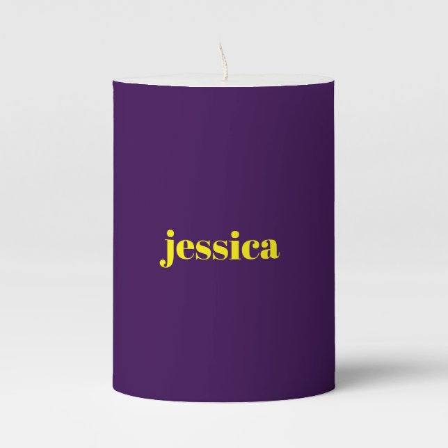Color block minimalist custom name  pillar candle (Front)