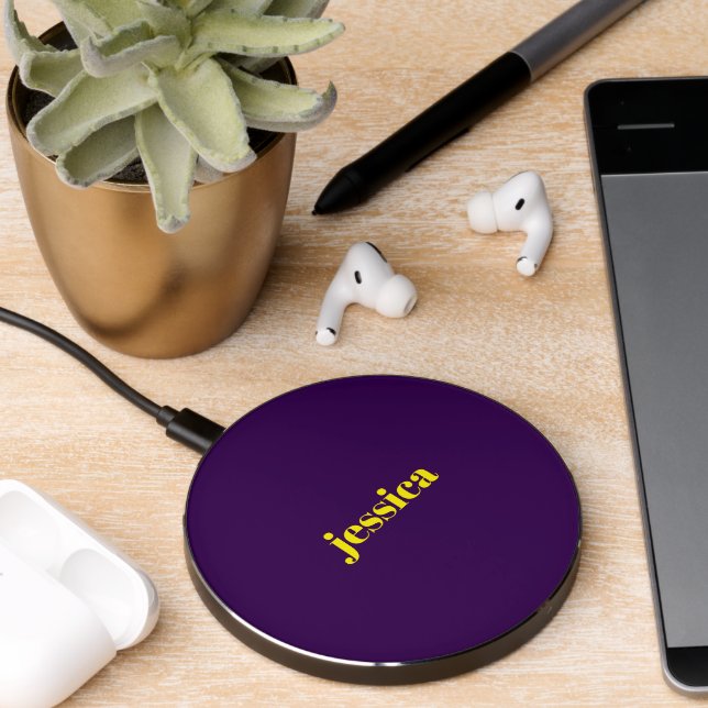 Color block minimalist custom name  wireless charger  (Desk 2)
