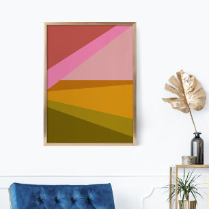 Color Block Modern Geometric Art in Red Green Poster