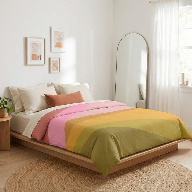 Color Block Modern Geometric Art | Pink and Olive  Duvet Cover (Creator Uploaded)