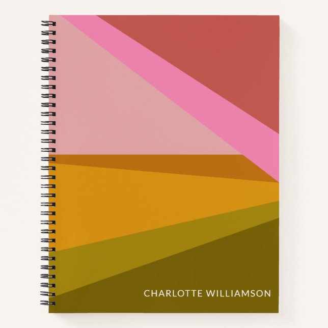 Color Block Modern Geometric Art Red Green Name Notebook (Front)