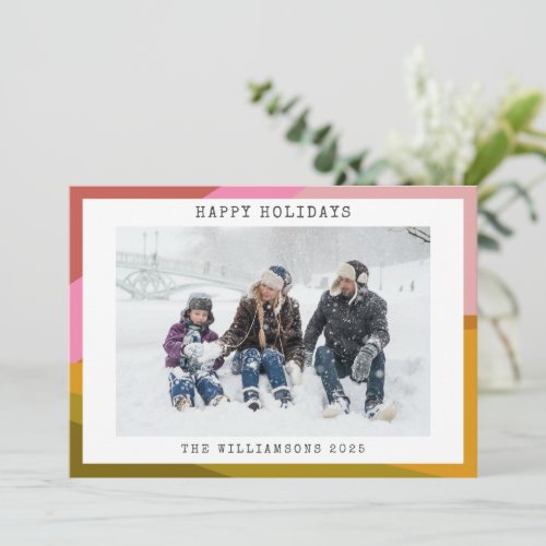 Color Block Modern Geometric Red Green Photo Holiday Card