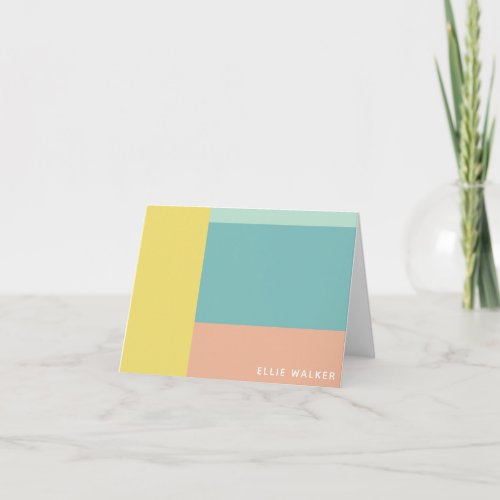 Color Block Modern Pastel Custom Name Peach Note Card