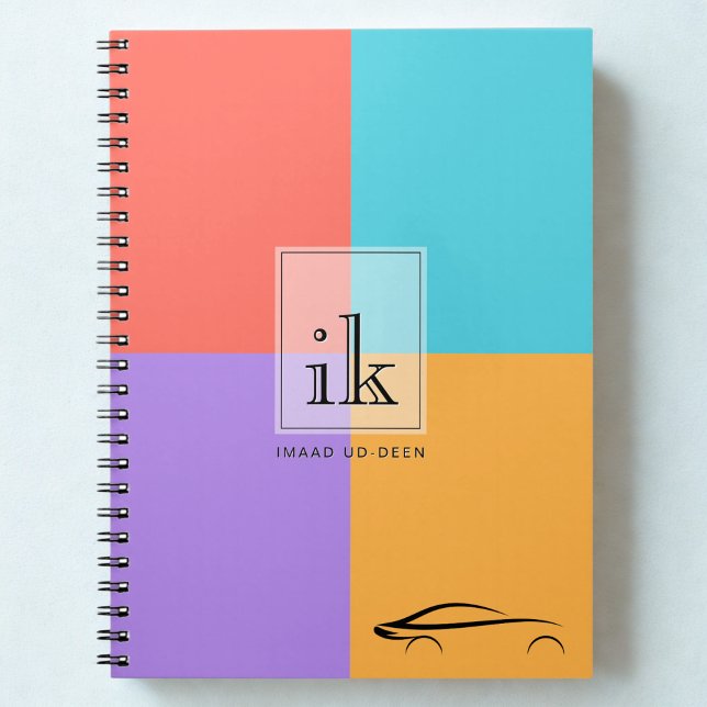 Color Block Monogram Notebook with Car Line Art (Creator Uploaded)