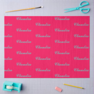 Color block monogram on hot fuchsia pink tissue paper