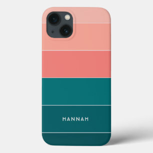 Color Block Name Green Salmon Pink Stripes iPhone 13 Case
