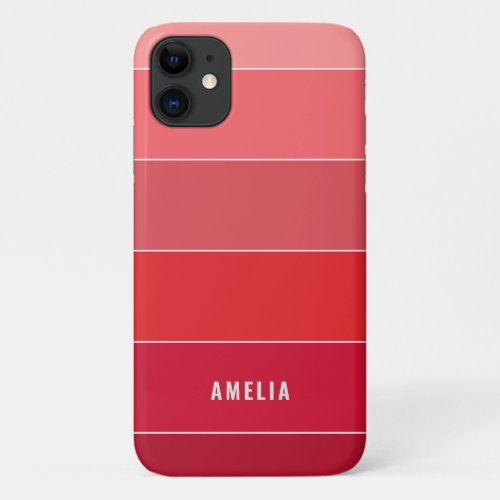 Color Block Name Red Pink Stripes iPhone 11 Case