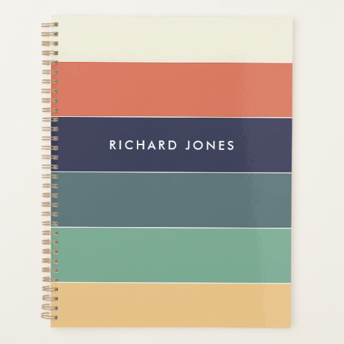 Color Block Name Retro Stripes Blue Green Pink Planner