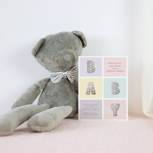 Color Block Pastel Silver Baby Shower Invitation (Creator Uploaded)