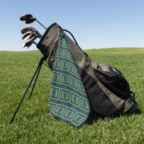 Color Block Pattern Blue Green Turquoise Gray Tan Golf Towel