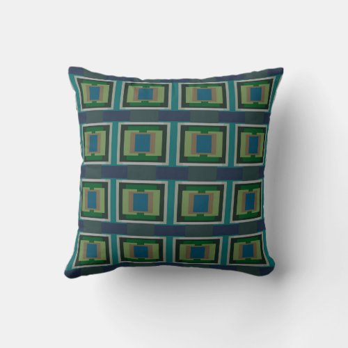 Color Block Pattern Blue Green Turquoise Gray Tan Throw Pillow