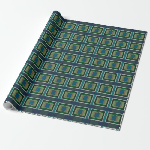 Color Block Pattern Blue Green Turquoise Tan Gray Wrapping Paper