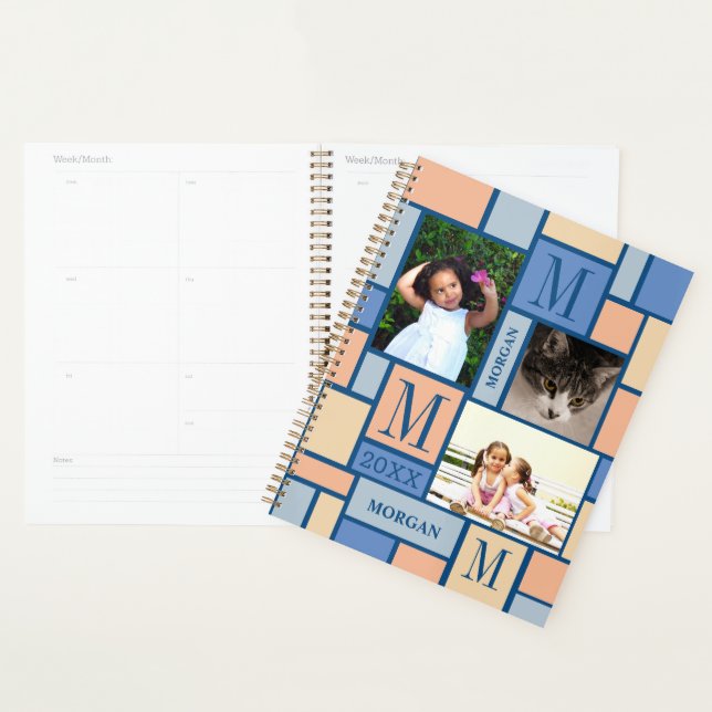 Color Block Peach Blue 6 Photo Chic School Planner (Display)