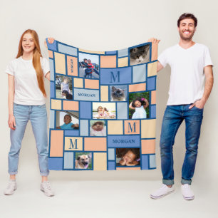 Color Block Peach Blue Modern Chic 10 Photo Fleece Blanket