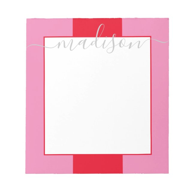 Color Block Personalized Script Name Notepad (Front)