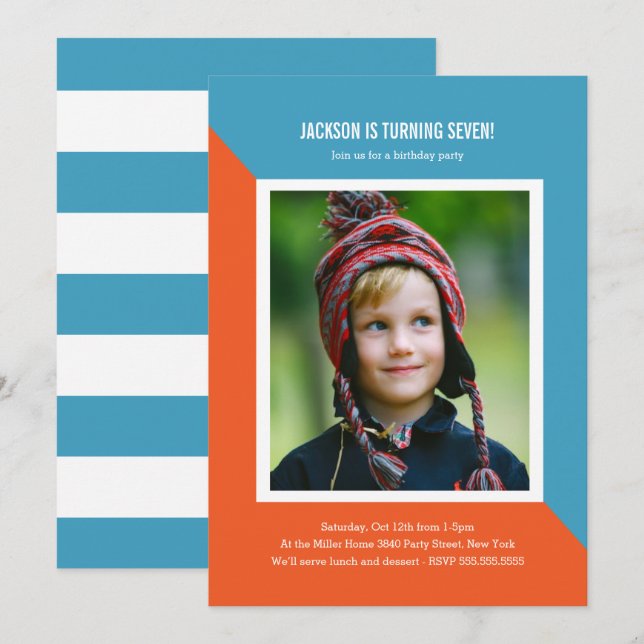 Color Block Photo Kids Birthday Invitation (Front/Back)