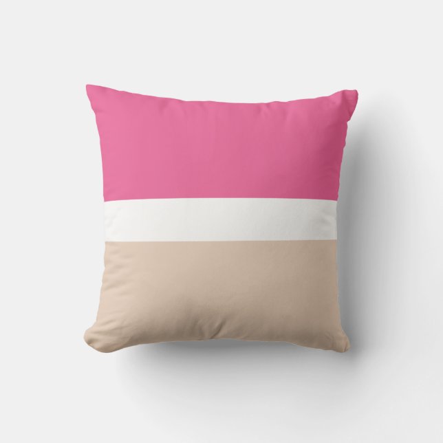 Color Block Pink Beige Throw Pillow (Front)