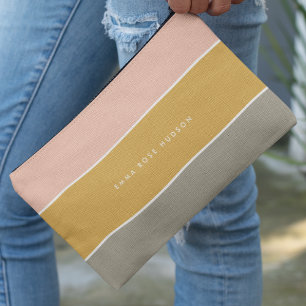 Color Block Pink Gold Gray Stripe Monogram Accessory Pouch