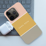 Color Block Pink Gold Gray Stripe Monogram iPhone 15 Pro Case<br><div class="desc">A stylish color block iPhone case with 3 horizontal stripes in blush pink,  mustard gold and gray in a modern minimalist design style. The text can easily be customized with your name  for the perfectly personalized gift or accessory!</div>