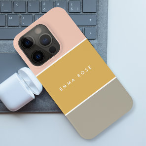 Color Block Pink Gold Gray Stripe Monogram iPhone 15 Pro Case
