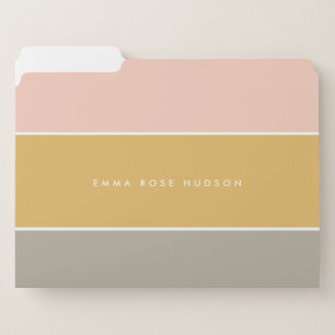 Color Block Pink Gold Gray Stripe Monogram File Folder