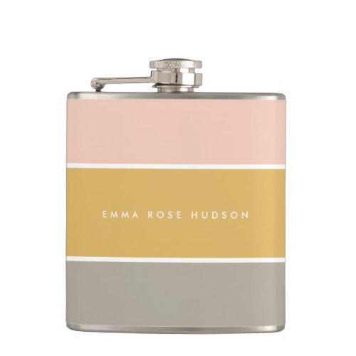 Color Block Pink Gold Gray Stripe Monogram Flask