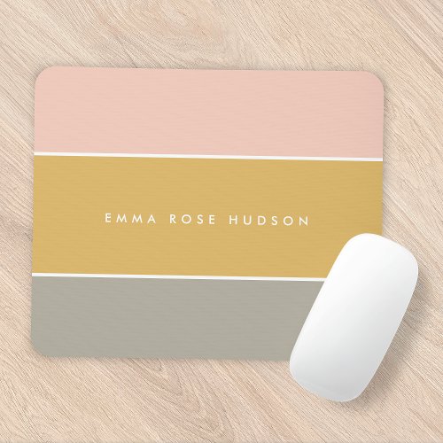 Color Block Pink Gold Gray Stripe Monogram Mouse Pad