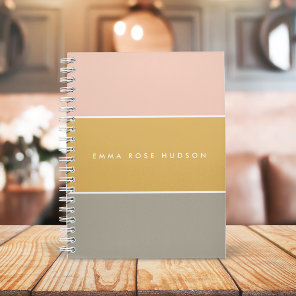 Color Block Pink Gold Gray Stripe Monogram Notebook