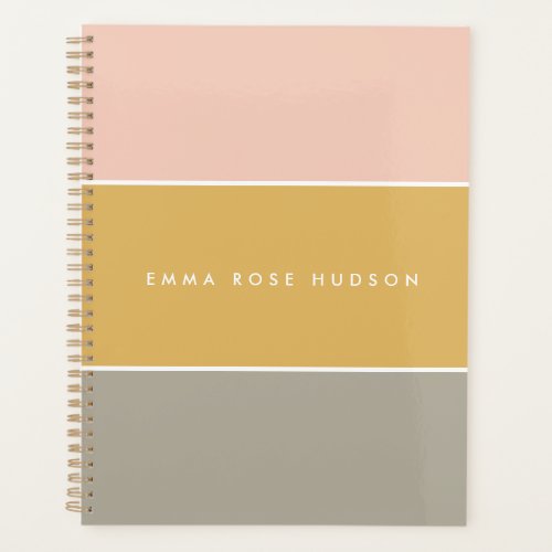 Color Block Pink Gold Gray Stripe Monogram Planner