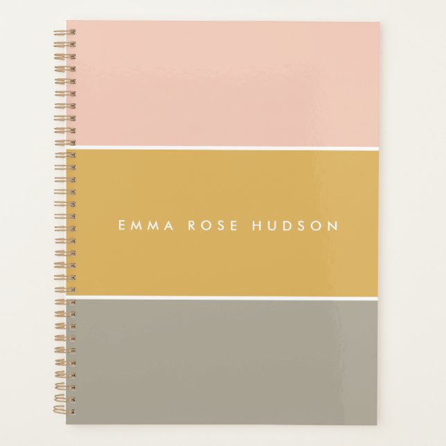 Color Block Pink Gold Gray Stripe Monogram Planner (Front)