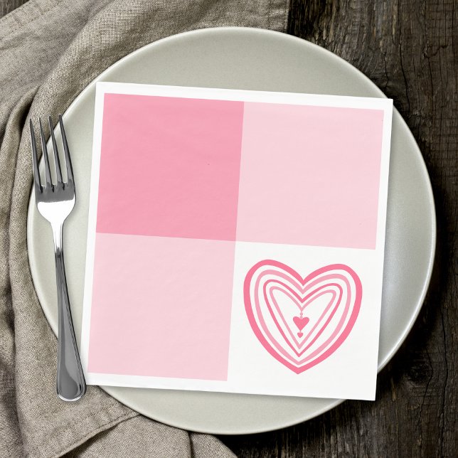 Color Block Pink Valentine Heart Napkins (Creator Uploaded)