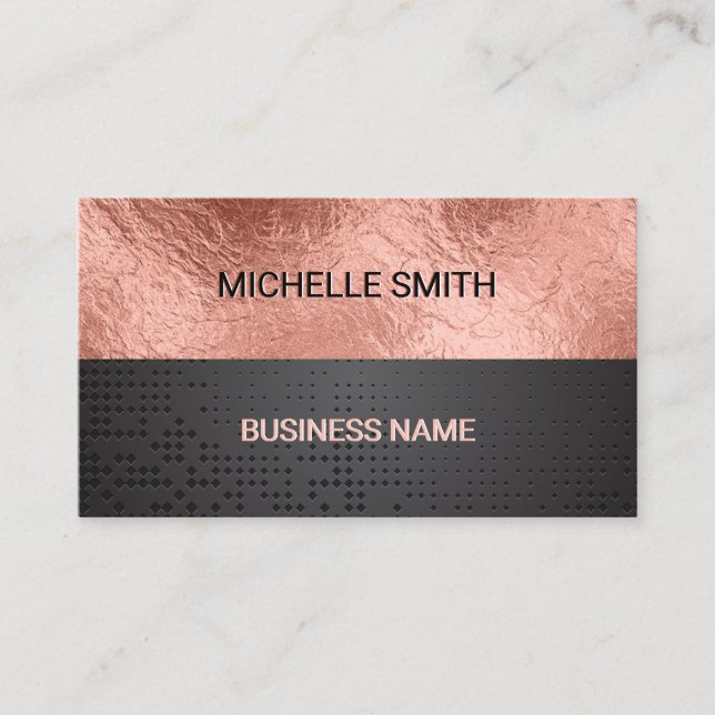 Color Block | Rose Gold Foil Black Metallic Business Card (Front)