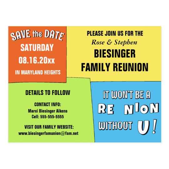 Color Block Save The Date Reunion Postcard Zazzle
