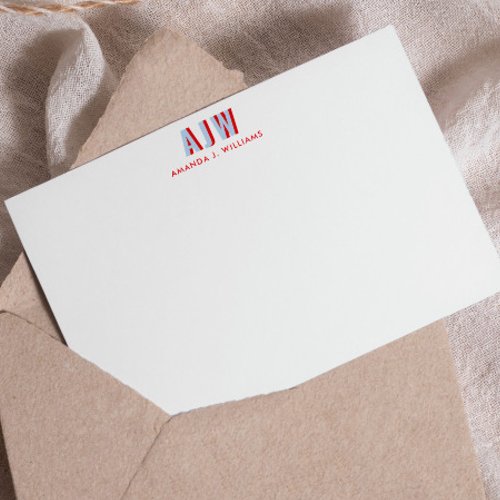 COLOR BLOCK SHADOW LETTER CUSTOM MONOGRAM NOTE CARD