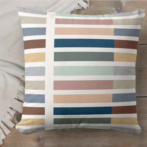 Color Block Stripe Earthy Neutral Multi Color Throw Pillow