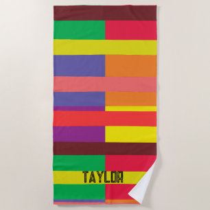 Color block Stripe Monogram Name Rainbow Beach Towel
